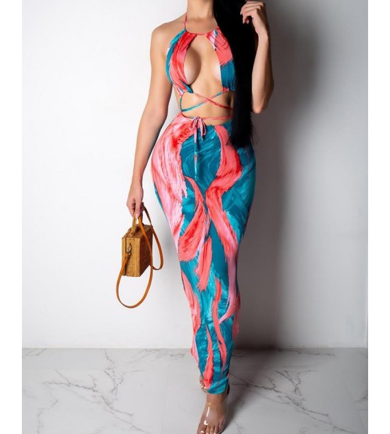 Open Back Halter Tie Dye Dress