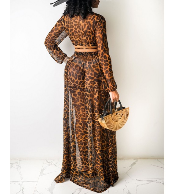 Leopard Print Tied Detail Top & Ruched Skirt Set