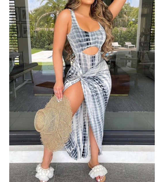 Tie Dye Sleeveless Cut-out Midi Sit Dress