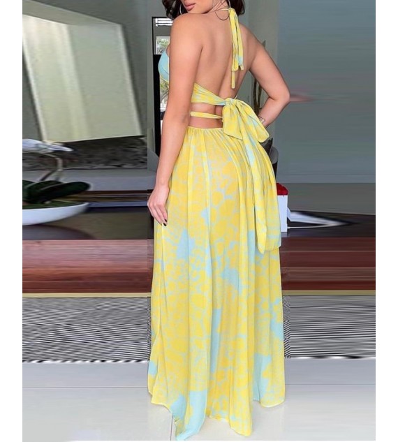 Halter Color High Slit Maxi Dress