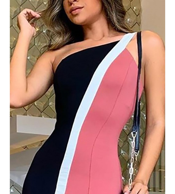 One Shoulder Color rt Fishtail Dress