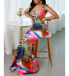 Cheetah Tie Dye Print Mermaid Sleeveless Maxi Women Dress