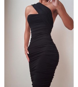 Sexy bodycon Party Wear Cocktail Party Dress One Shoulder Sleeveless Knee Length