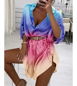 Half Sleeve Color Buttoned Shirt Dress