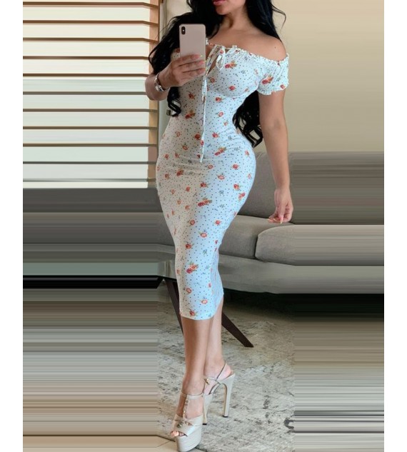 Floral Print Off Shoulder Bodycon Dress
