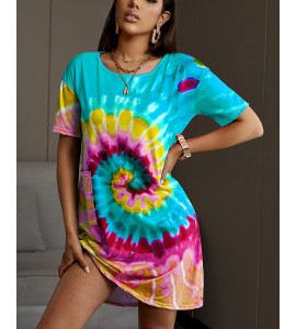 Colorful Tie Dye Print Casual Women Dress
