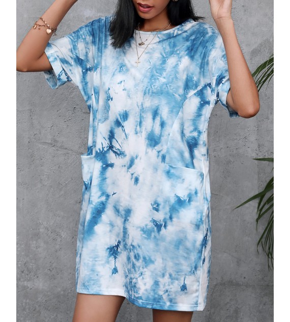Tie Dye Print Pocket Design Casual Dress