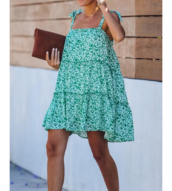 Floral Print Tie Strap Tiered Cami Dress