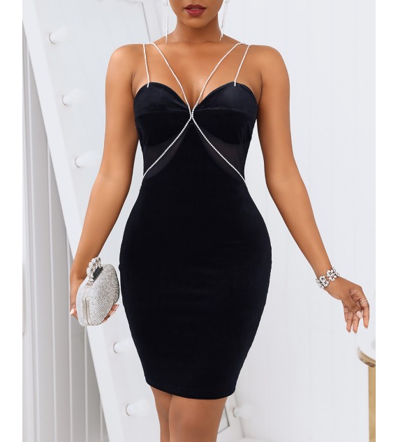 Studded Cutout Sheer Mesh Bodycon Dress