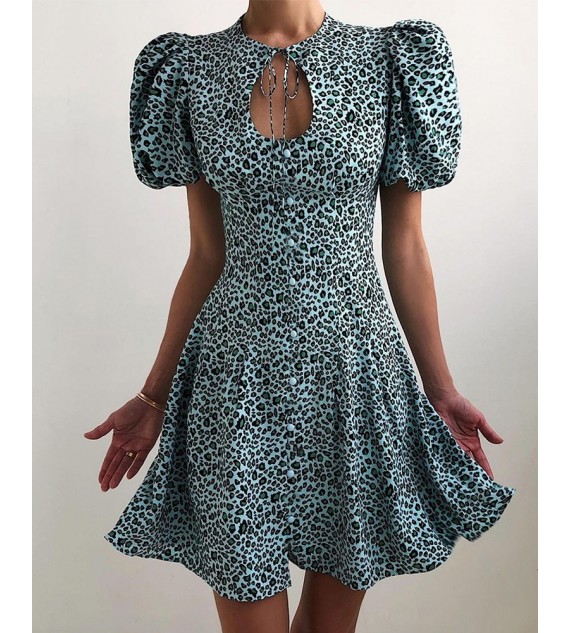 Leopard Short Sleeve Loose Mini Dress
