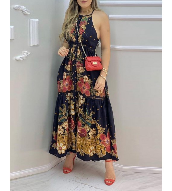 Floral Print Sleeveless Maxi Women Dress