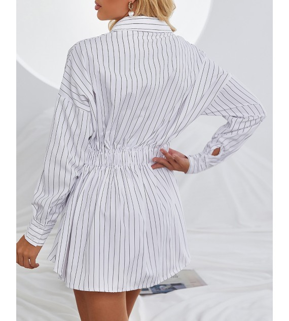 Striped Print Long Sleeve Shirt Dress