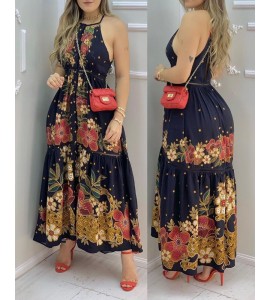 Floral Print Sleeveless Maxi Women Dress