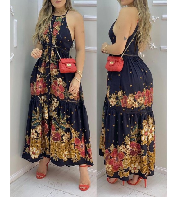 Floral Print Sleeveless Maxi Women Dress