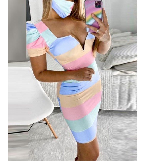 Striped Notched Neck Bodycon Dress