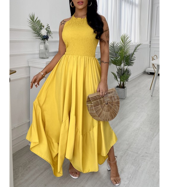 Plain Sleeveless Ruched Maxi Dress