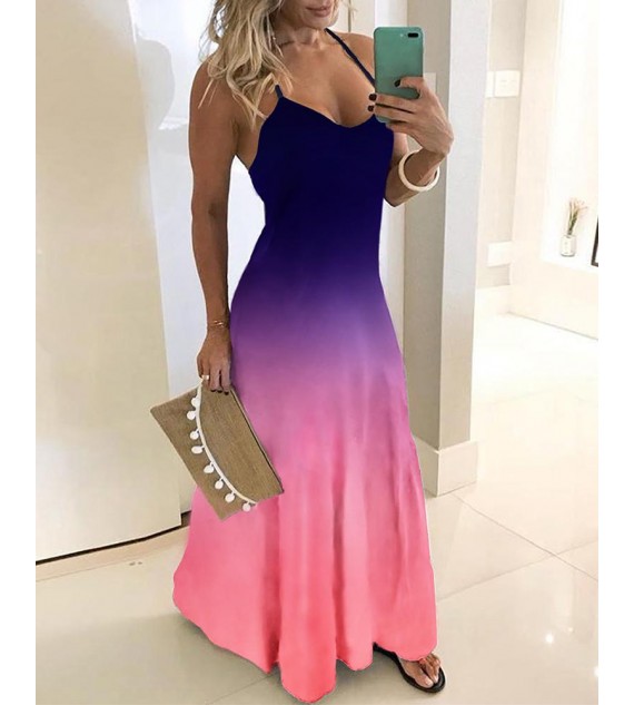 Gradient Color Tie Dye Print Maxi Dress
