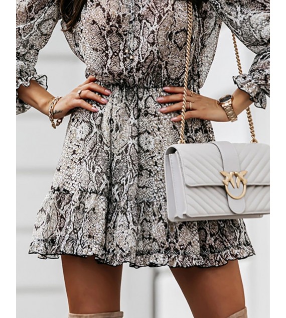 Snake Print Tied Detail Lantern Sleeve Dress