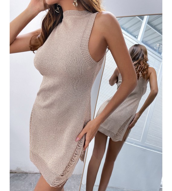 Ripped Sleeveless Knit Casual Dress