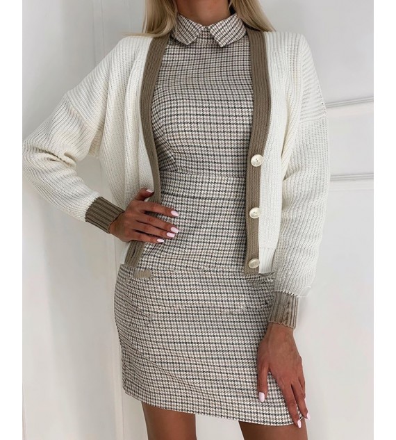Houndstooth Half Sleeve Casual Dress