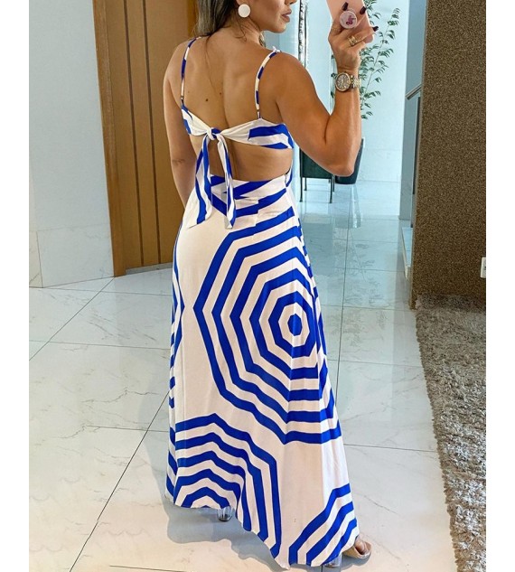 Geo Pattern Print Cutout Waist Maxi Dress
