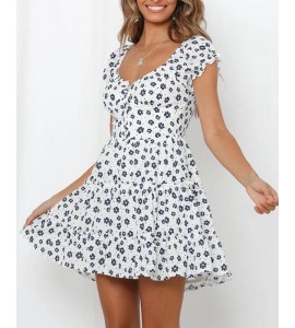 Floral V Neck Fit & Flare Dress