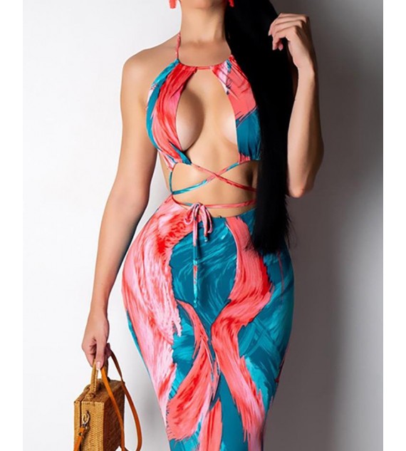 Open Back Halter Tie Dye Dress