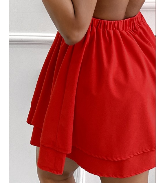 Plain Halter V Neck Dress Casual Ruffles Sleeveless Mini Dress
