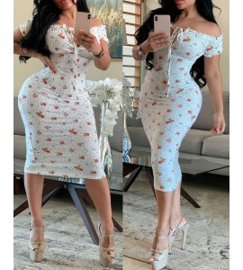 Floral Print Off Shoulder Bodycon Dress