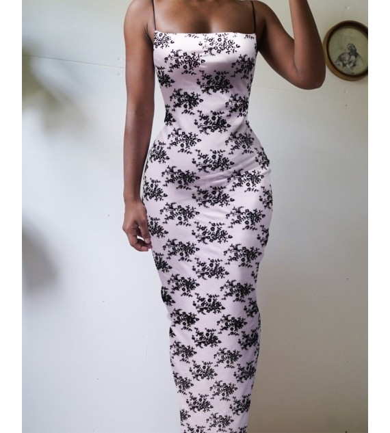 Floral Print Lace Up Square Neck Maxi Dress