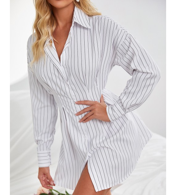 Striped Print Long Sleeve Shirt Dress