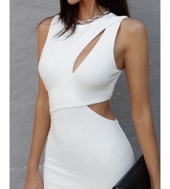 Rib-Knit Cutout Sleeveless Slit Bodycon Dress
