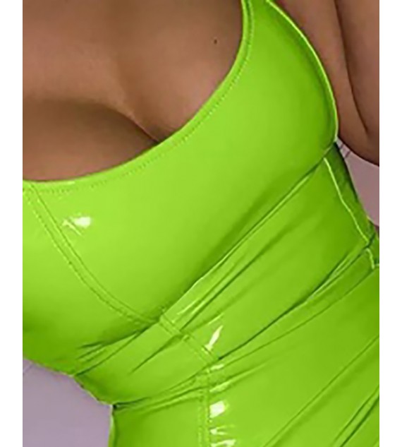 PU Leather Sleeveless Ruched ny Bodycon Dress
