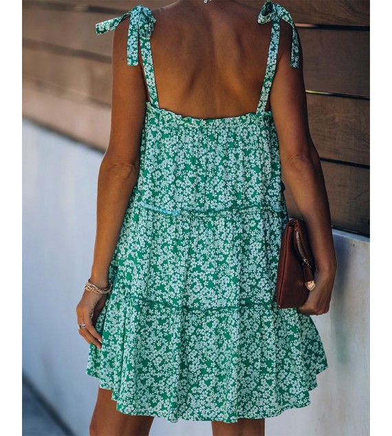 Floral Print Tie Strap Tiered Cami Dress