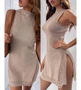 Ripped Sleeveless Knit Casual Dress