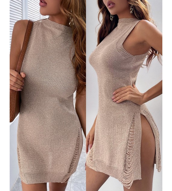 Ripped Sleeveless Knit Casual Dress