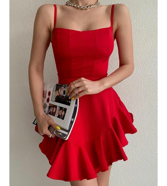 Solid Color Ruffle Hem Cami Dress