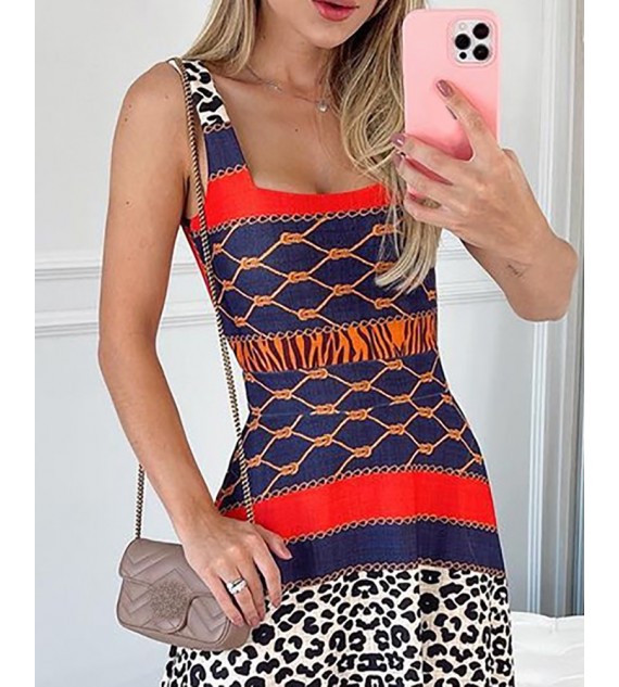 Thick Strap Cheetah Zebra Stripe Print Color Dress