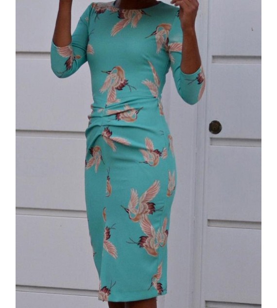 Floral Print Ruched Front Bodycon Dress