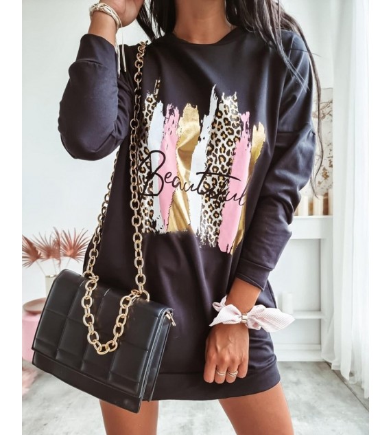 Letter Graphic Print Long Sleeve Sweatshirt Dress