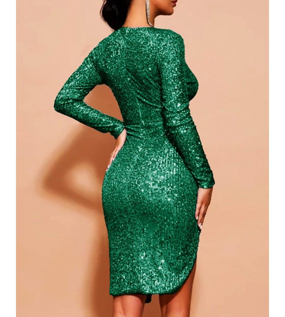 Glitter Cut Out Slit Ruched Sequins Dress