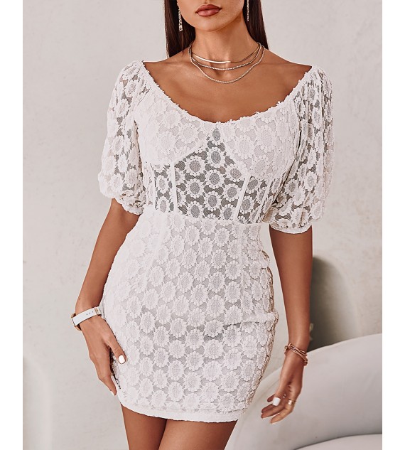 Lace Lantern Sleeve Bodycon Dress