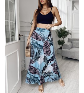 Sleeveless Spaghetti Strap Cami Crop Top & Tropical Print Maxi Skirt Sets Casual Beach Wear Two Piece Suits