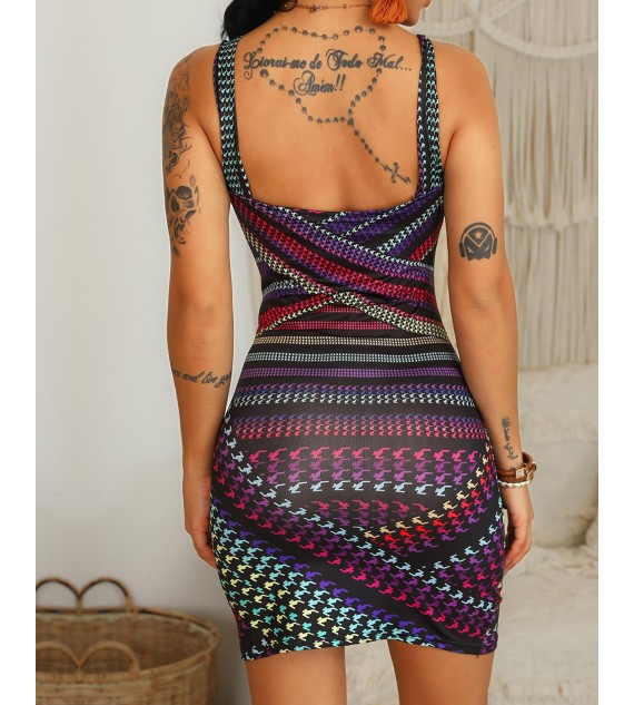 Multicolor Striped Print Bodycon Dress