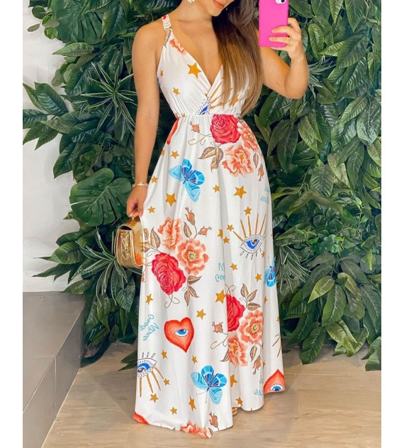 All Over Print Sleeveless Maxi Women Dress