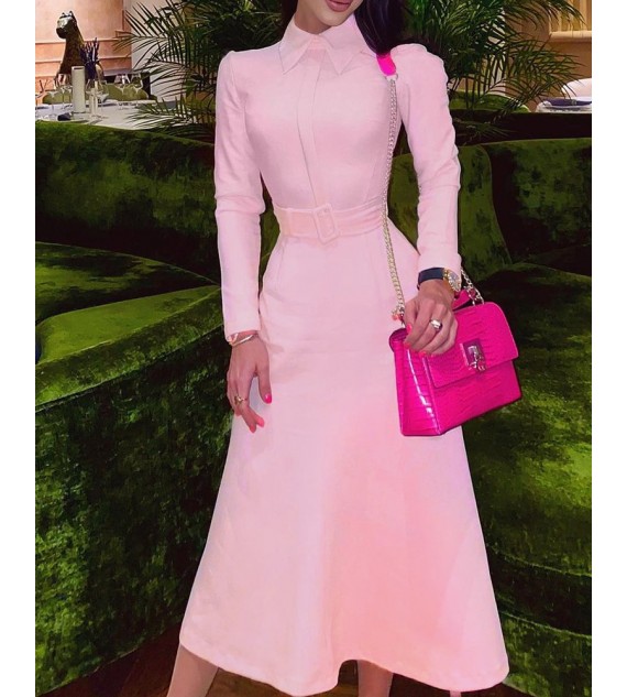 Puff Long Sleeve Casual Dress With Belt