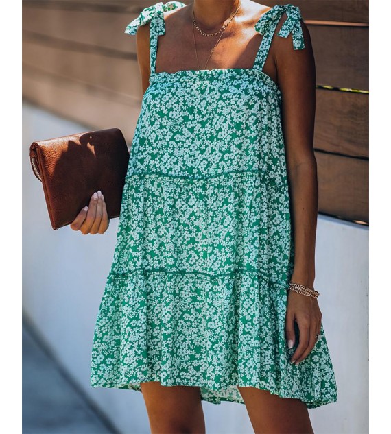 Floral Print Tie Strap Tiered Cami Dress