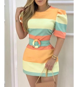 Half Sleeve Color Bodycon Dress