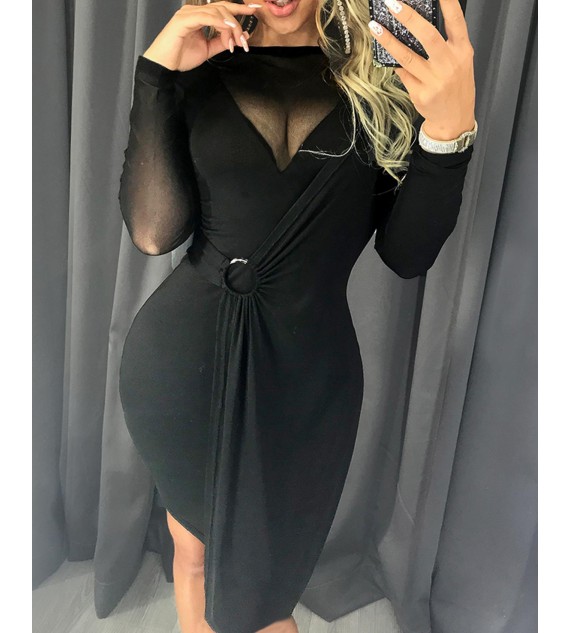 Sheer Mesh rt O-Ring Scrunched Irregular Dress