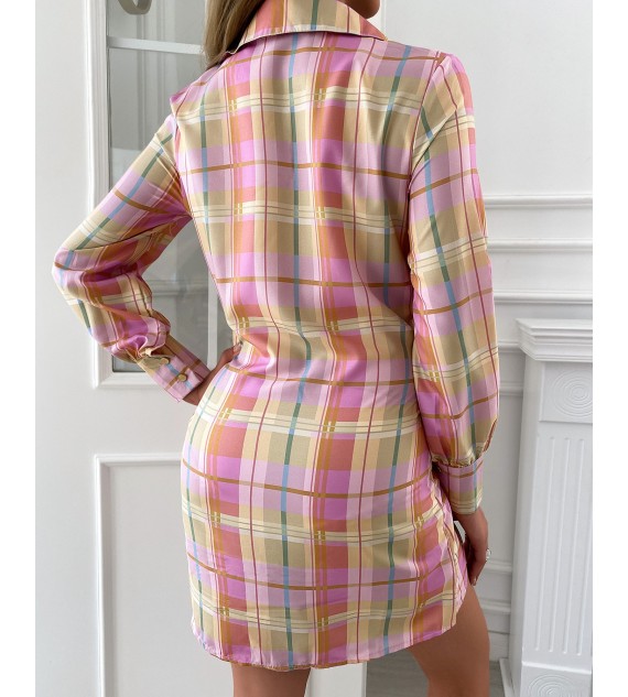 Plaid Print Tied Detail Buttoned Shirt Dress